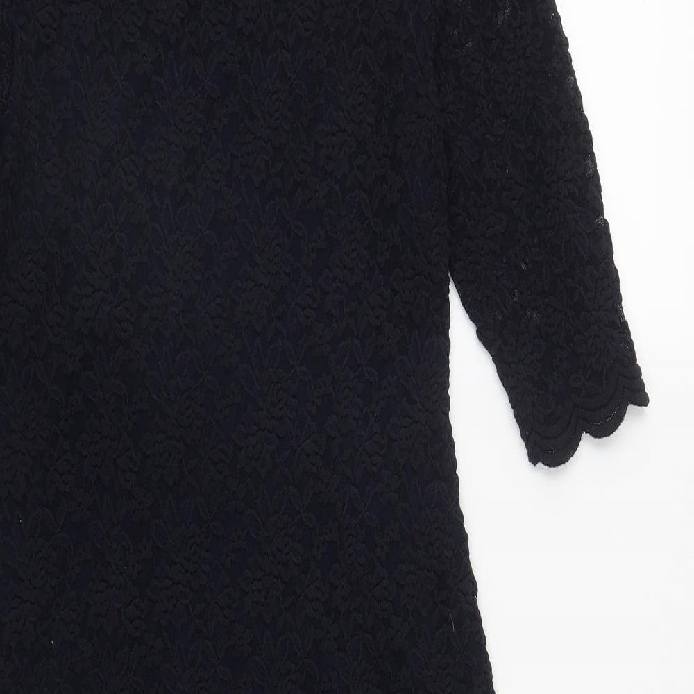 Marks & Spencer Womens Blue Geometric Polyester A-Line Size 12 Round Neck