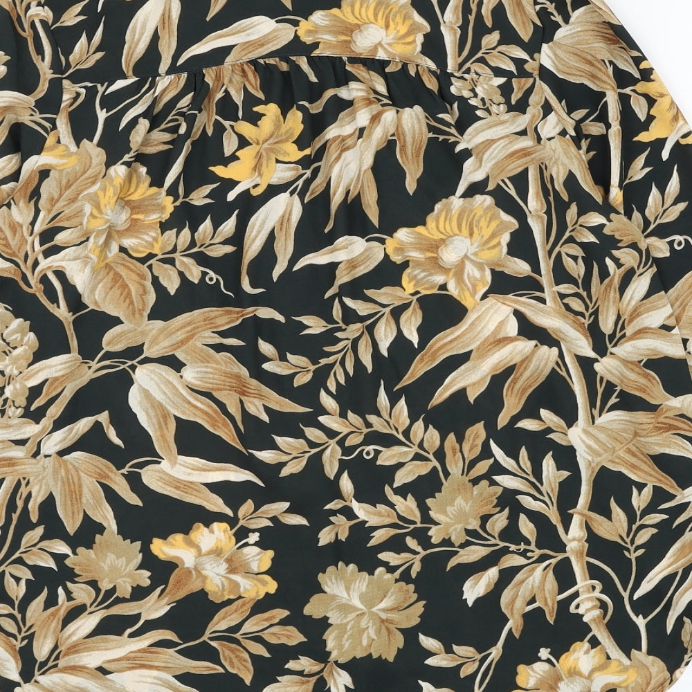 H&M Womens Black Floral Polyester Basic Button-Up Size 6 Collared