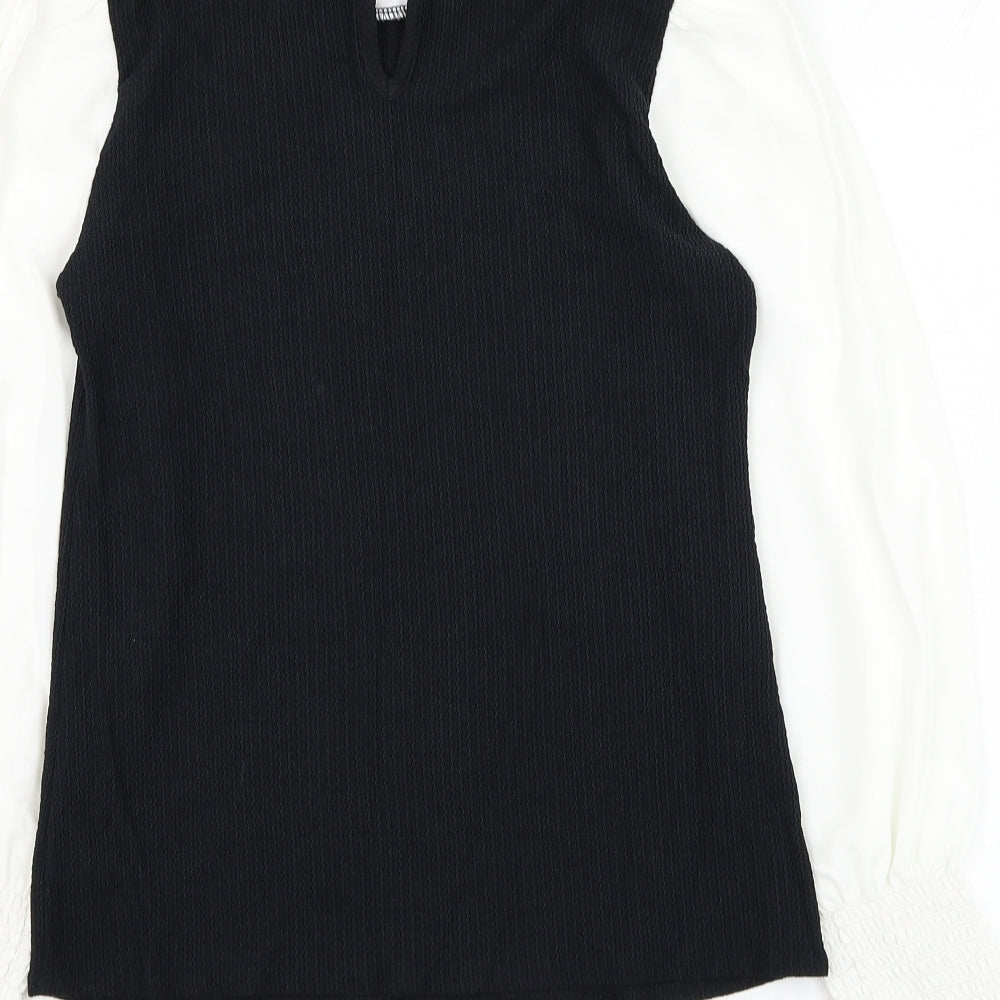 New Look Womens Black Polyester Basic Blouse Size 10 Round Neck
