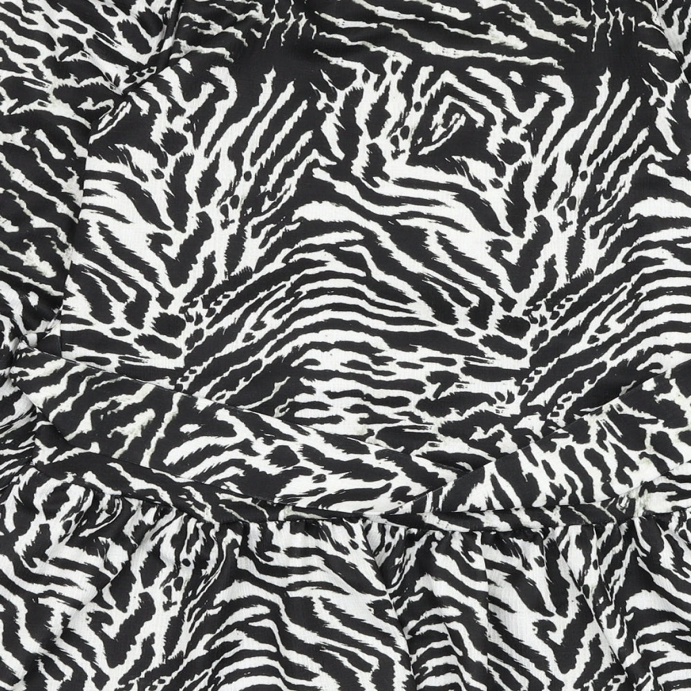 River Island Womens Black Animal Print Polyester Basic Blouse Size 8 Round Neck