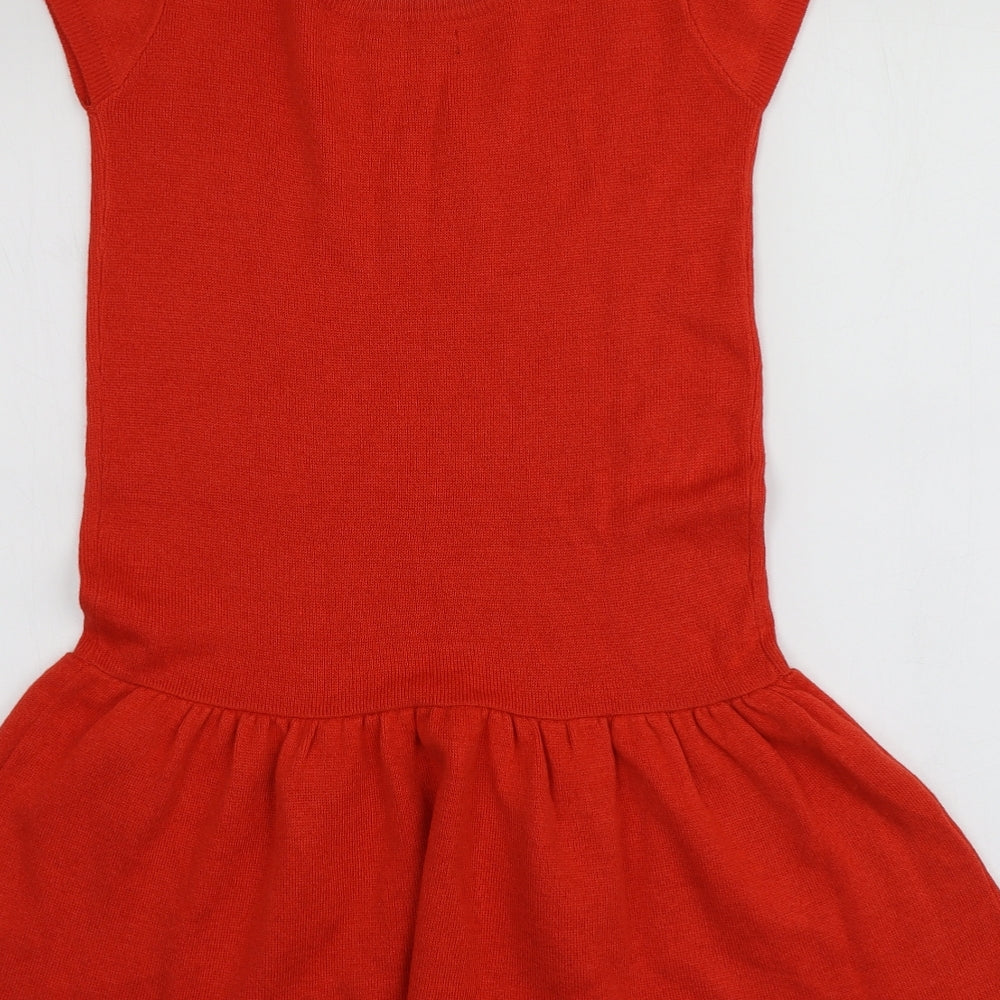Primark Womens Orange Acrylic Jumper Dress Size 6 Round Neck