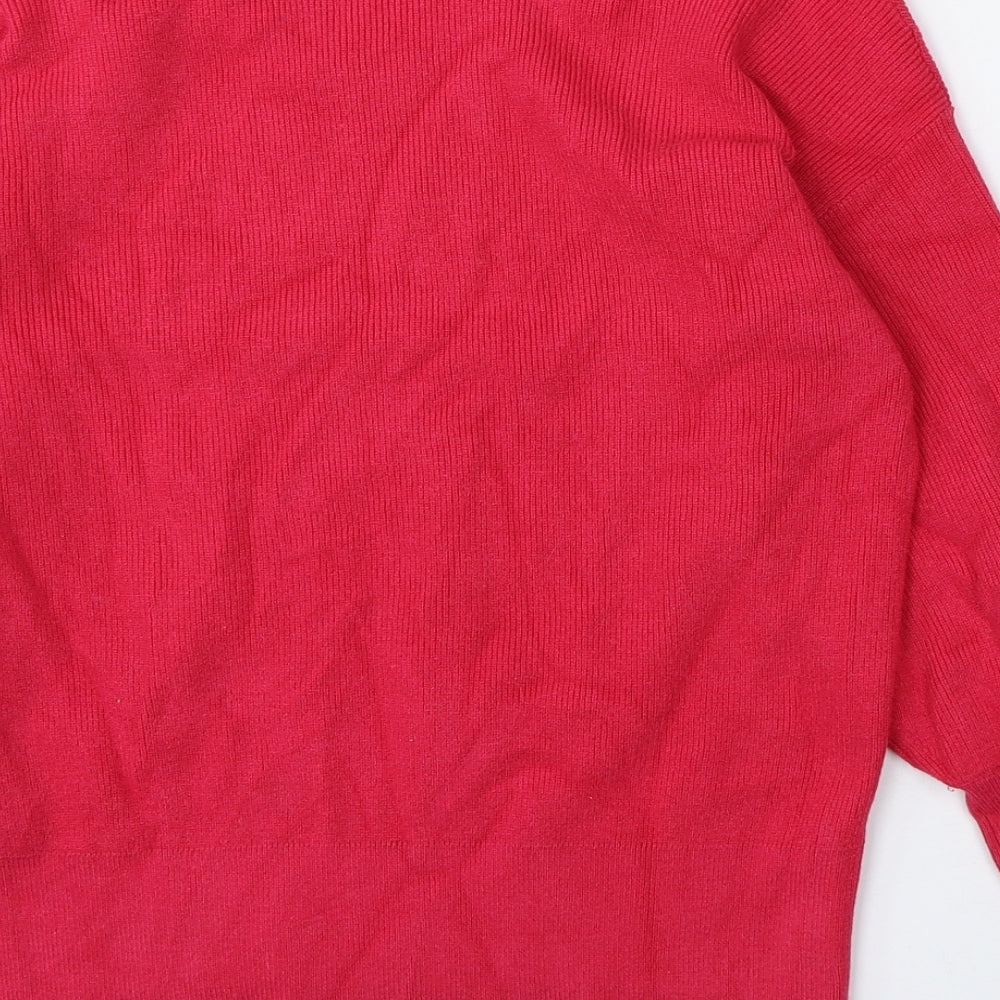 Marks & Spencer Womens Pink V-Neck Viscose Pullover Jumper Size S