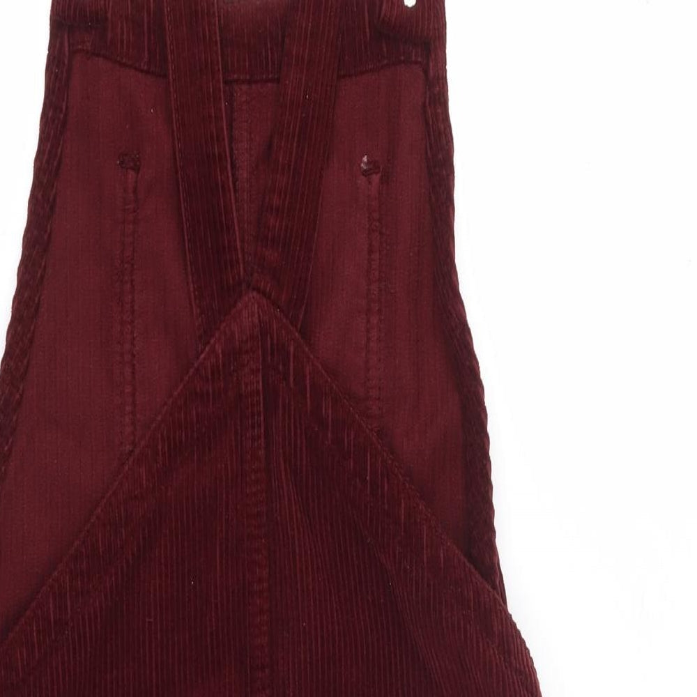 Topshop Womens Red Cotton Pinafore/Dungaree Dress Size 6 Square Neck