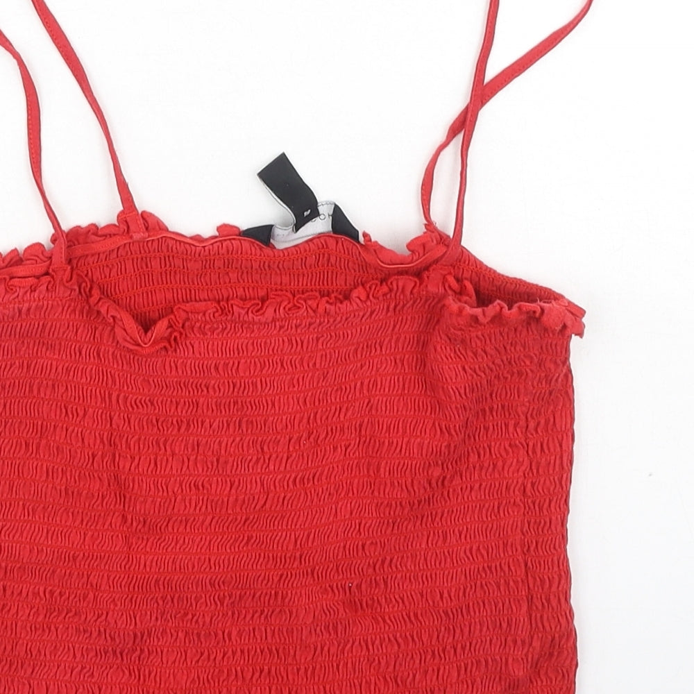 New Look Womens Red Cotton Camisole Tank Size 12 Square Neck
