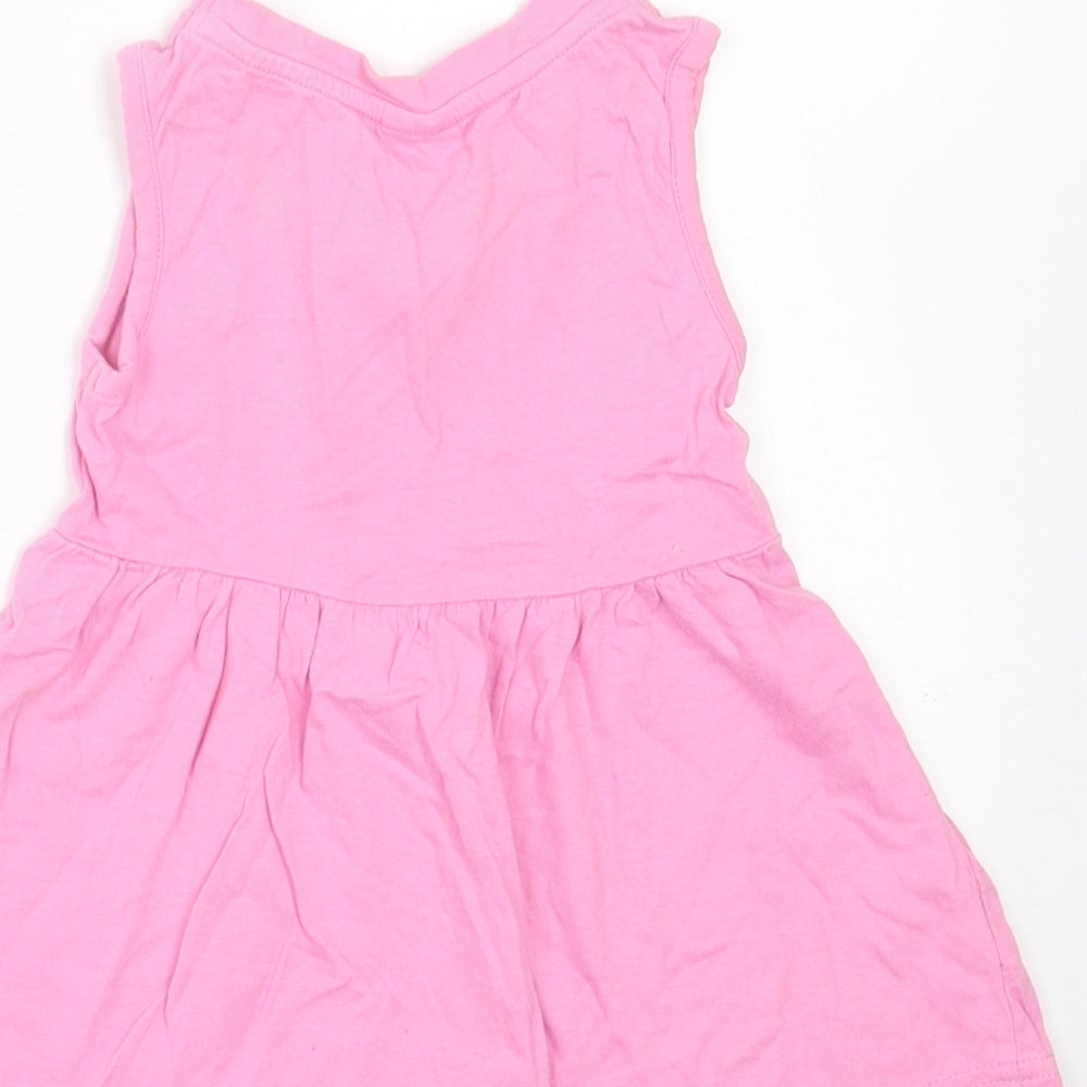 Preworn Girls Pink Cotton A-Line Size 2 Years Crew Neck Pullover