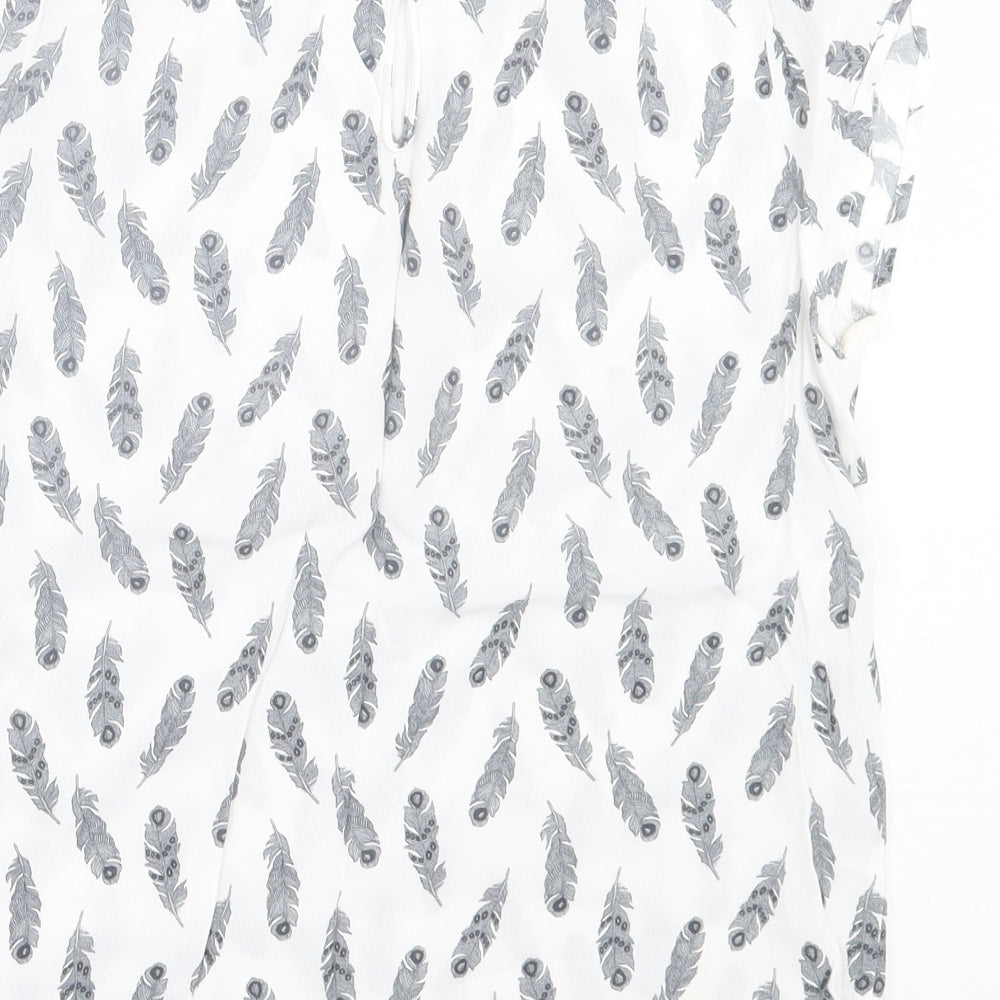 H&M Womens White Geometric Viscose Basic T-Shirt Size 6 Crew Neck