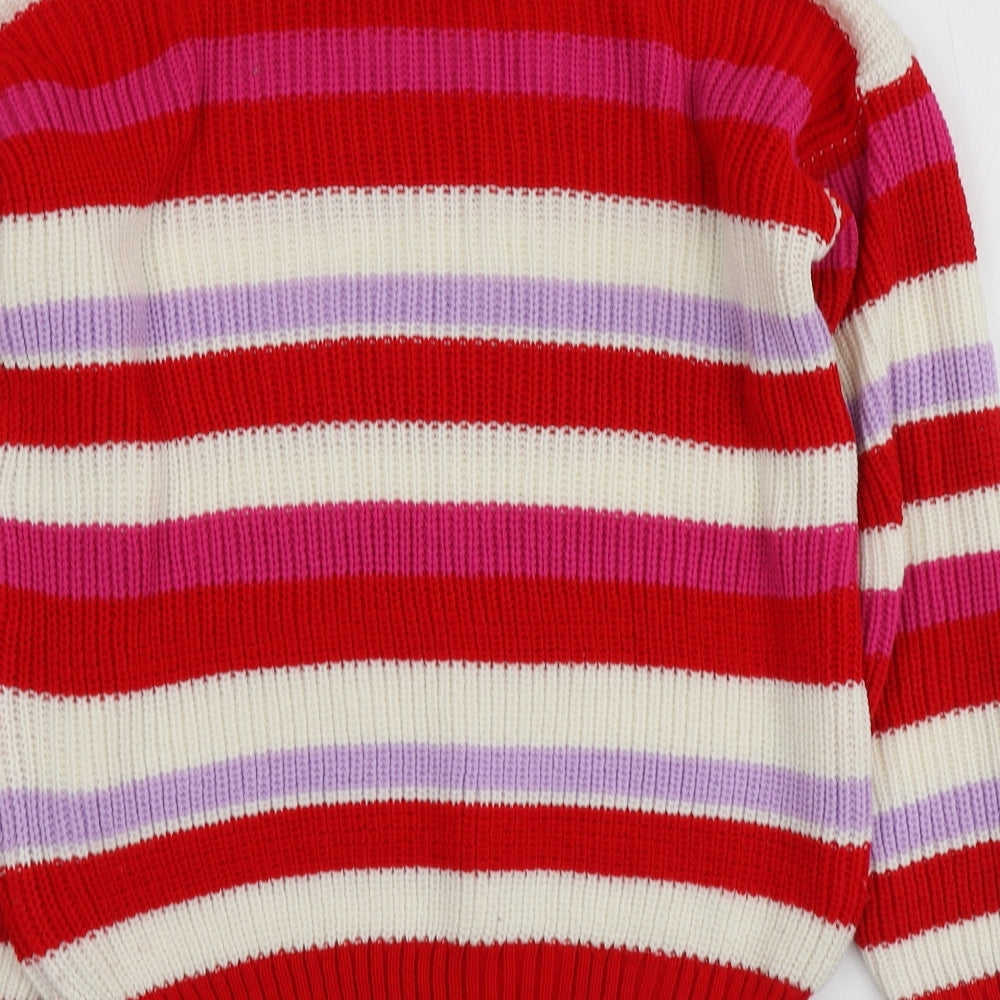 Boohoo Womens Multicoloured Round Neck Striped Acrylic Pullover Jumper Size M