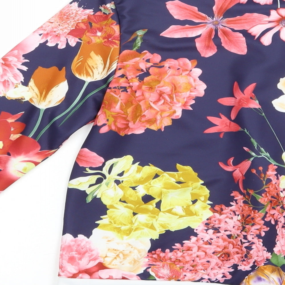 I-X London Womens Blue Floral Polyester Full Zip Sweatshirt Size 8 Zip