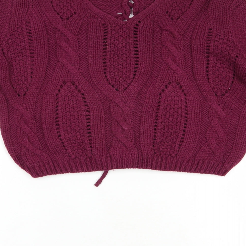 Pretty Guide Womens Purple V-Neck Acrylic Pullover Jumper Size M