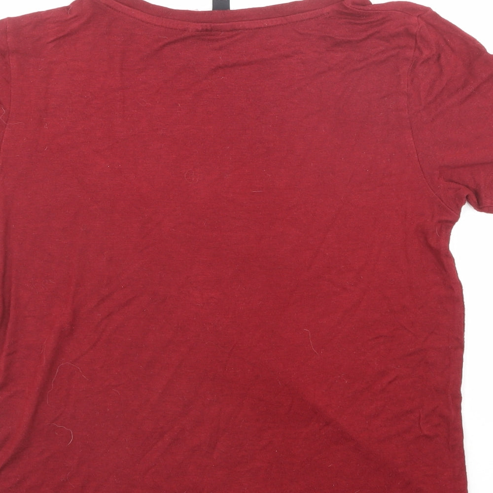 Divided by H&M Womens Red Viscose Jersey T-Shirt Size XS Crew Neck