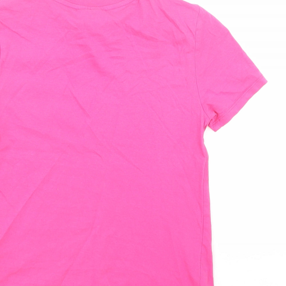 Divided by H&M Womens Pink 100% Cotton Cropped Polo Size XS Crew Neck