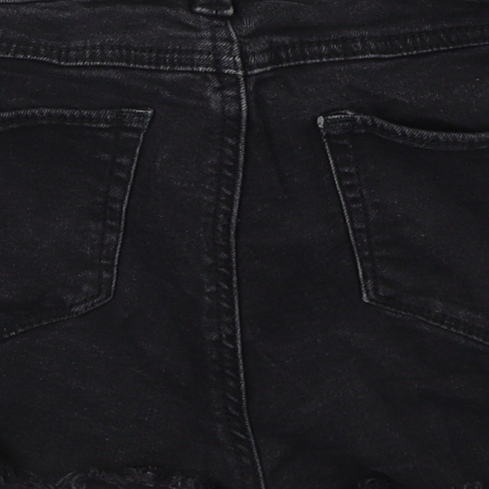 Denim Co Womens Black Cotton Hot Pants Shorts Size 6 Regular Button - Distressed Look