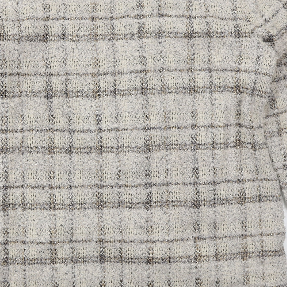 Yest Womens Beige V-Neck Check Acrylic Cardigan Jumper Size 14