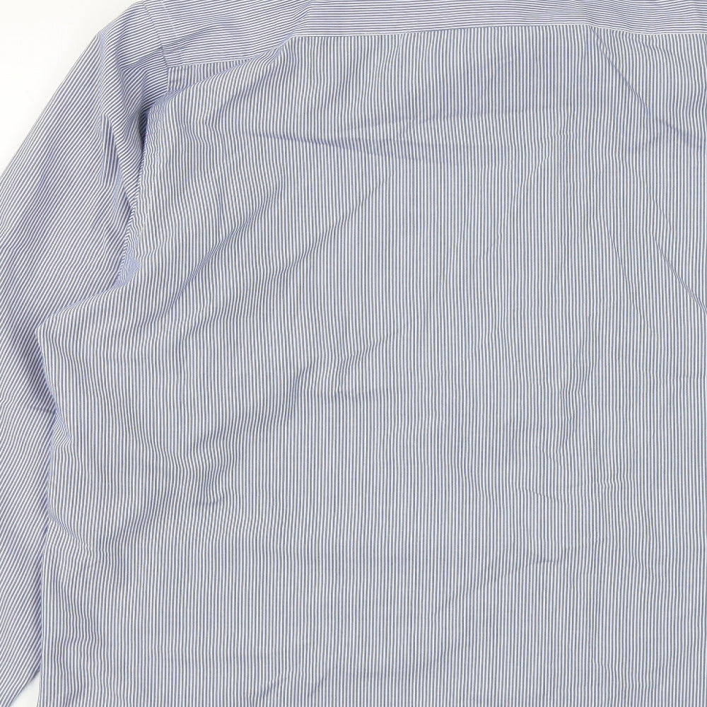 Taylor & Wright Mens Blue Striped Cotton Button-Up Size 17 Collared Button