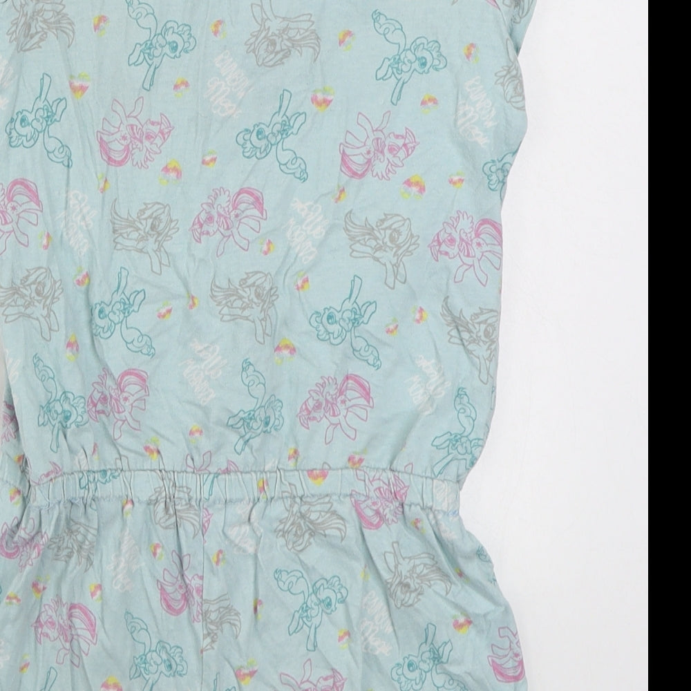 Primark Girls Blue Geometric 100% Cotton Romper One-Piece Size 9-10 Years Button