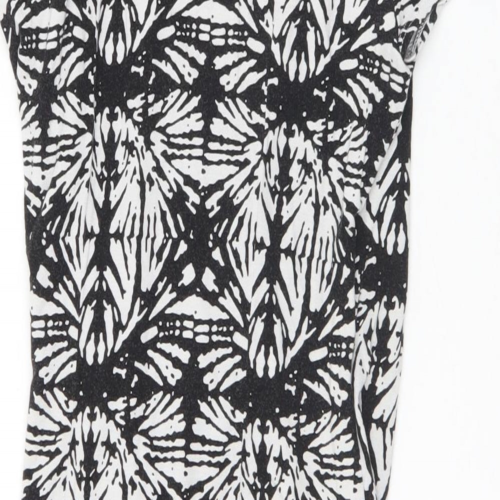 Mercer & Madison Womens Black Geometric Viscose A-Line Size 8 V-Neck