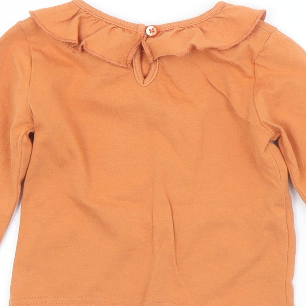 Primark Girls Orange Cotton Jersey T-Shirt Size 9-12 Months Collared Button