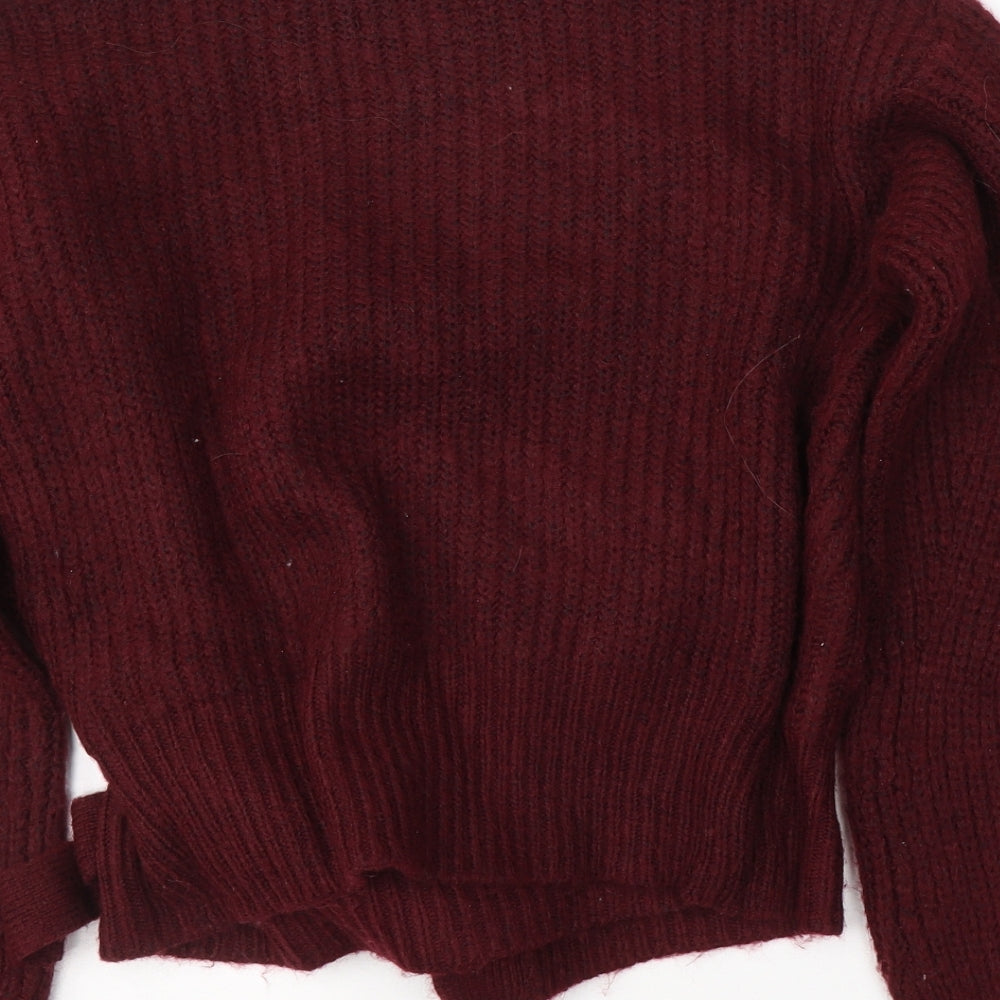 New Look Womens Red V-Neck Acrylic Cardigan Jumper Size M