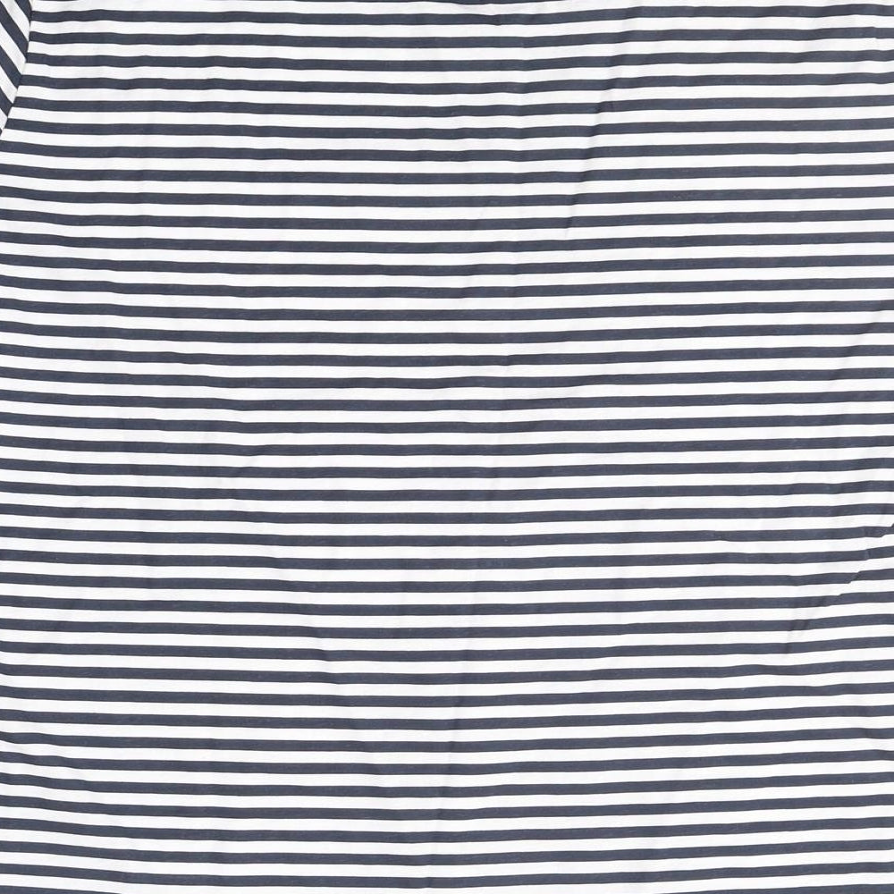 Anne De Lancay Womens Blue Striped Cotton Basic T-Shirt Size M Round Neck