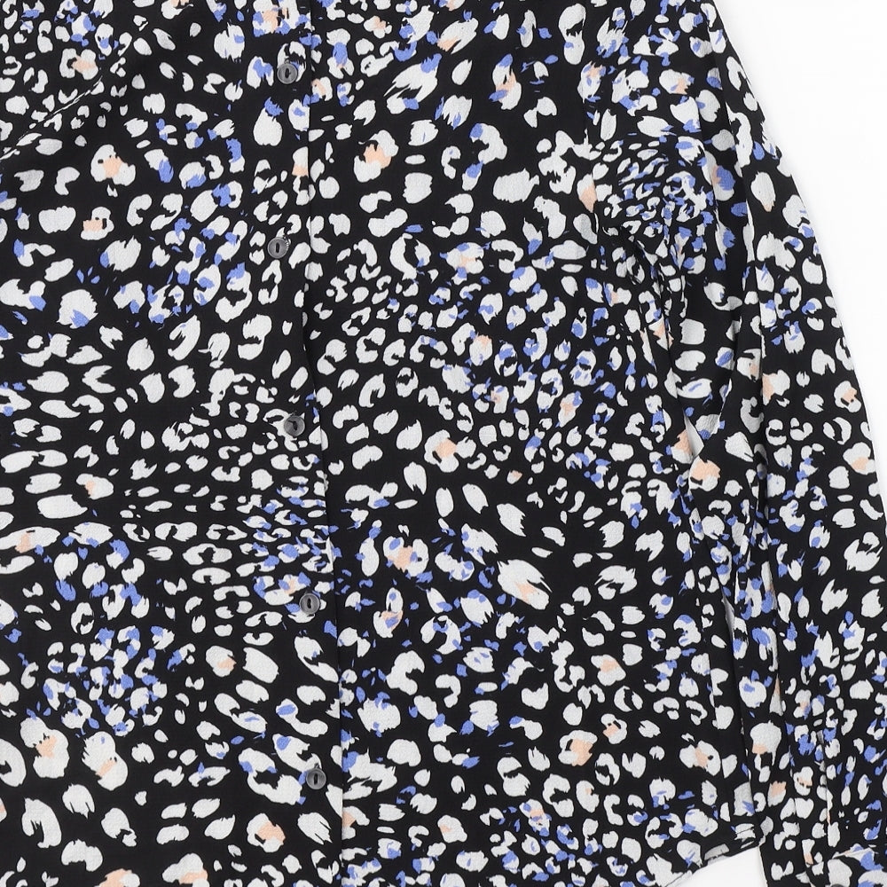 New Look Womens Black Floral Viscose Basic Blouse Size 8 Round Neck