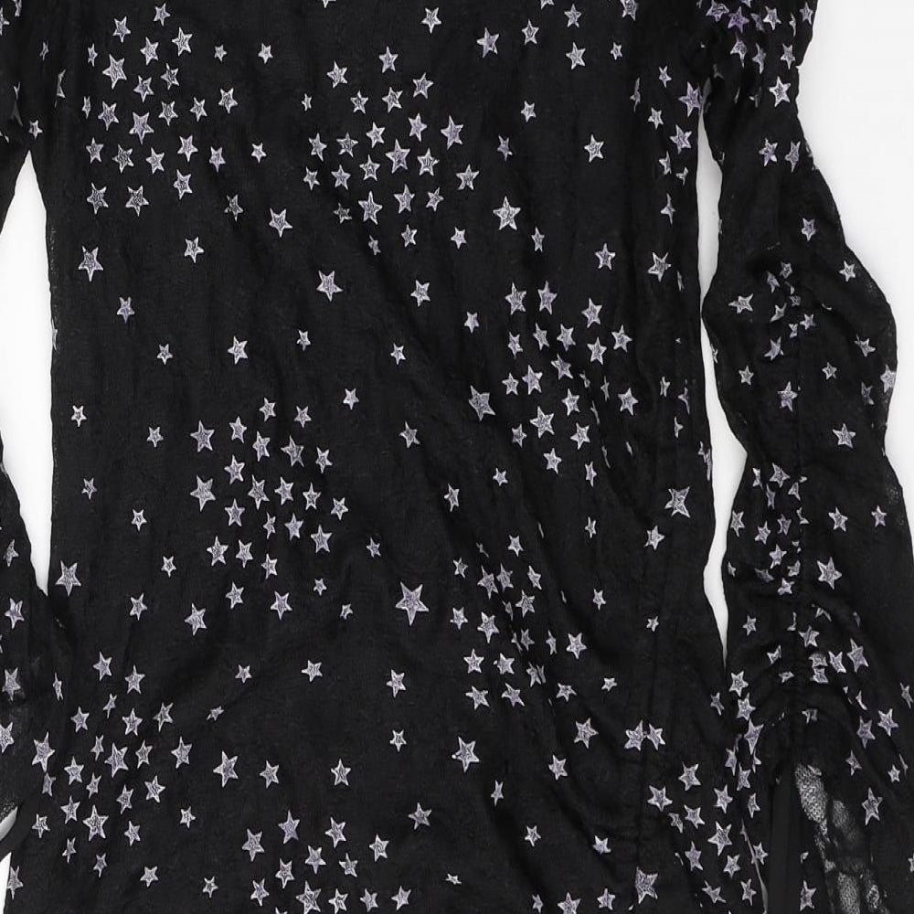 Topshop Womens Black Geometric Polyester Mini Size 8 Round Neck Zip