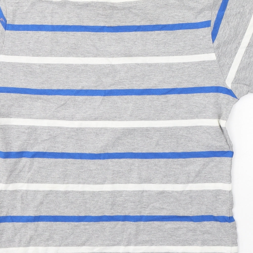 Primark Boys Grey Striped Cotton Basic T-Shirt Size 9-10 Years Round Neck Pullover