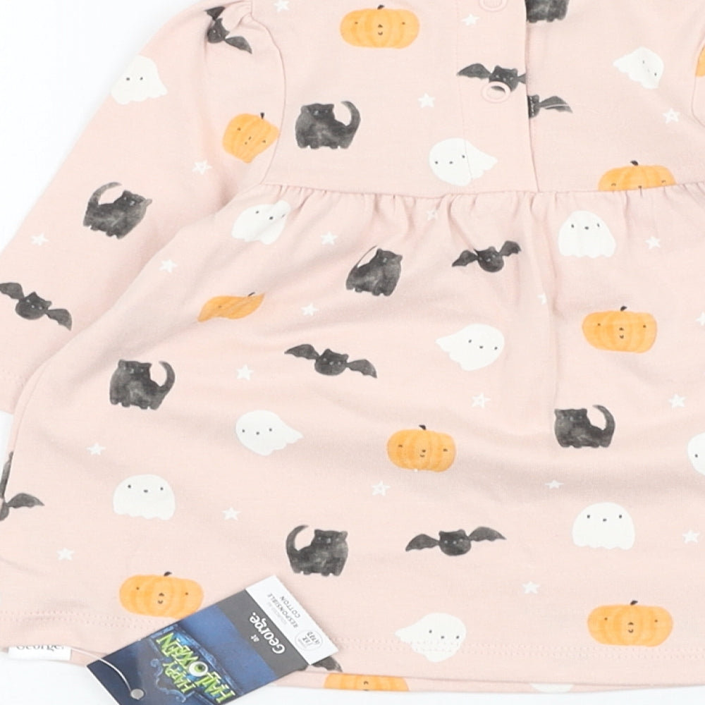 George Girls Pink Cotton Skater Dress Size 0-3 Months Round Neck Pullover - Halloween