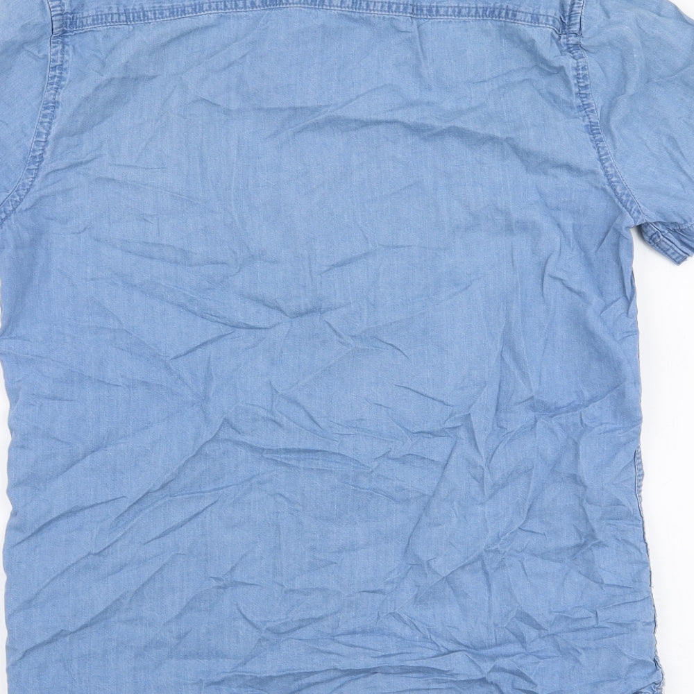 Max Mens Blue Cotton Button-Up Size S Collared Snap