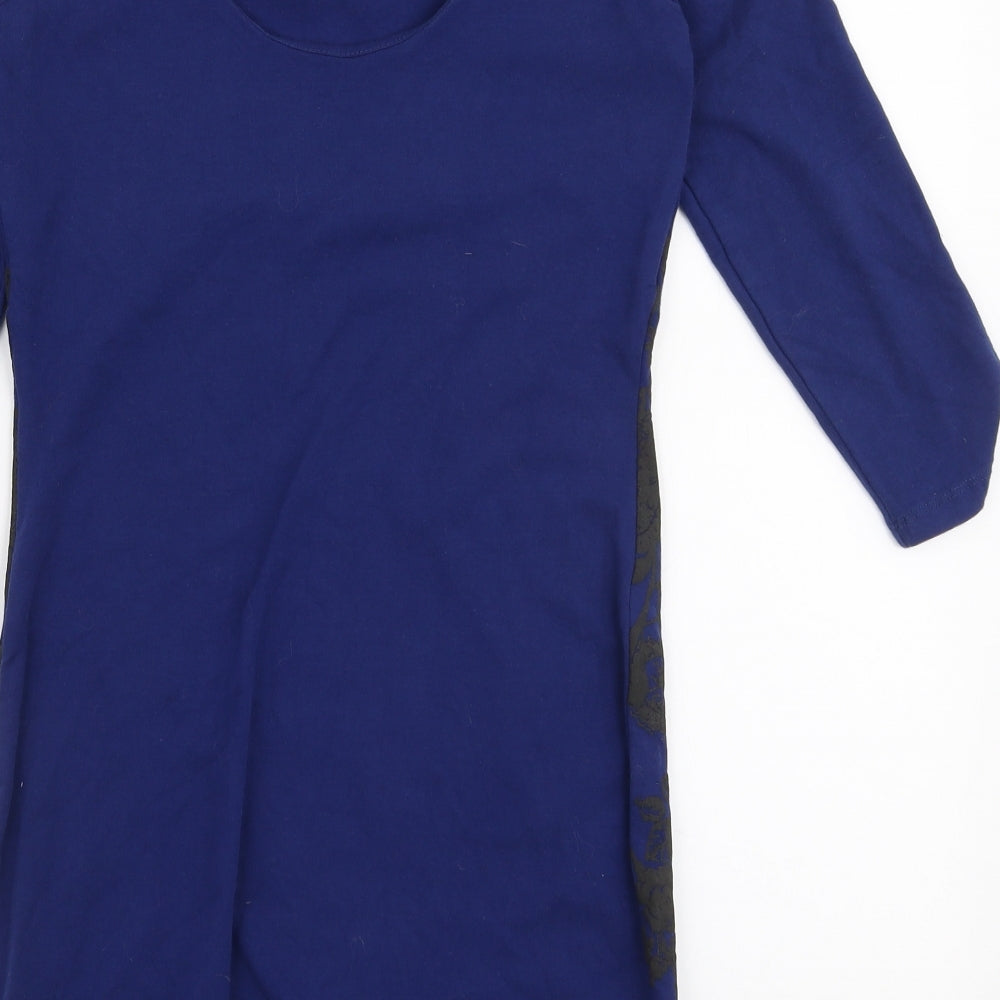 River Island Womens Blue Floral Cotton Bodycon Size 10 Round Neck Pullover