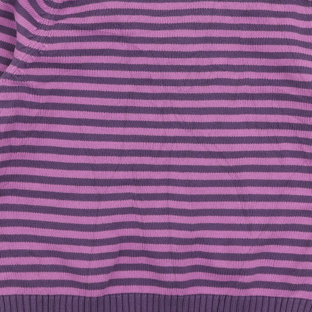 Marks & Spencer Womens Purple Collared Striped Cotton Pullover Jumper Size 12