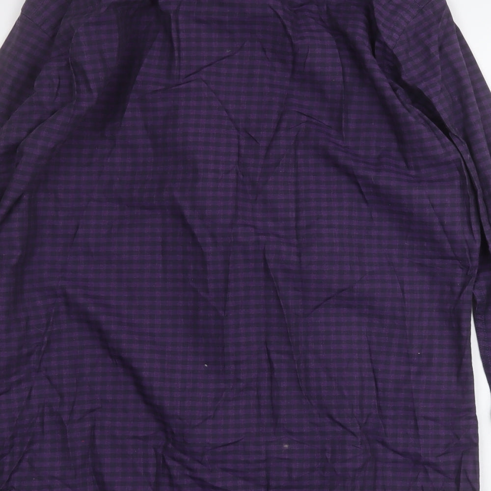 Olymp Mens Purple Plaid Cotton Button-Up Size M Collared