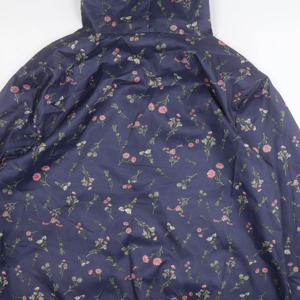ANNE DE LANCAY Womens Blue Floral Rain Coat Coat Size M