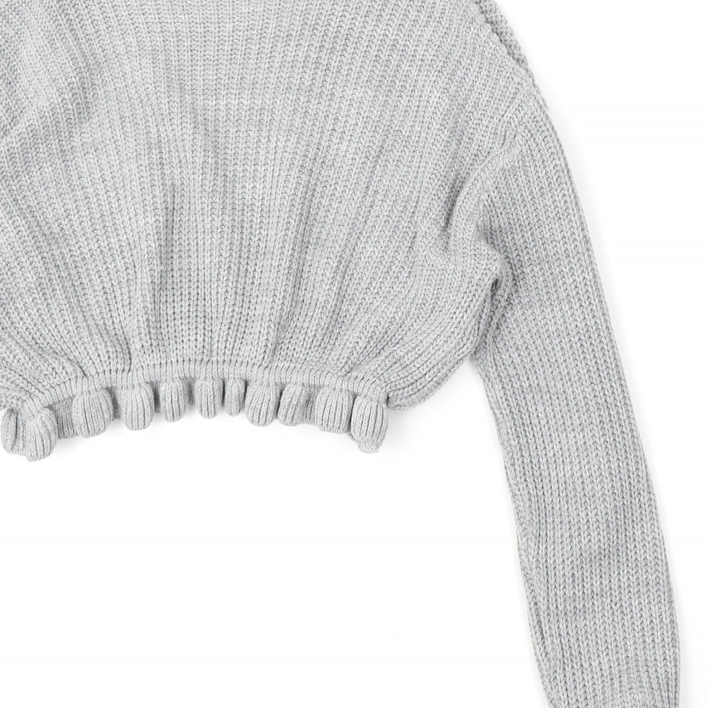 Preworn Womens Grey Mock Neck Acrylic Pullover Jumper Size M