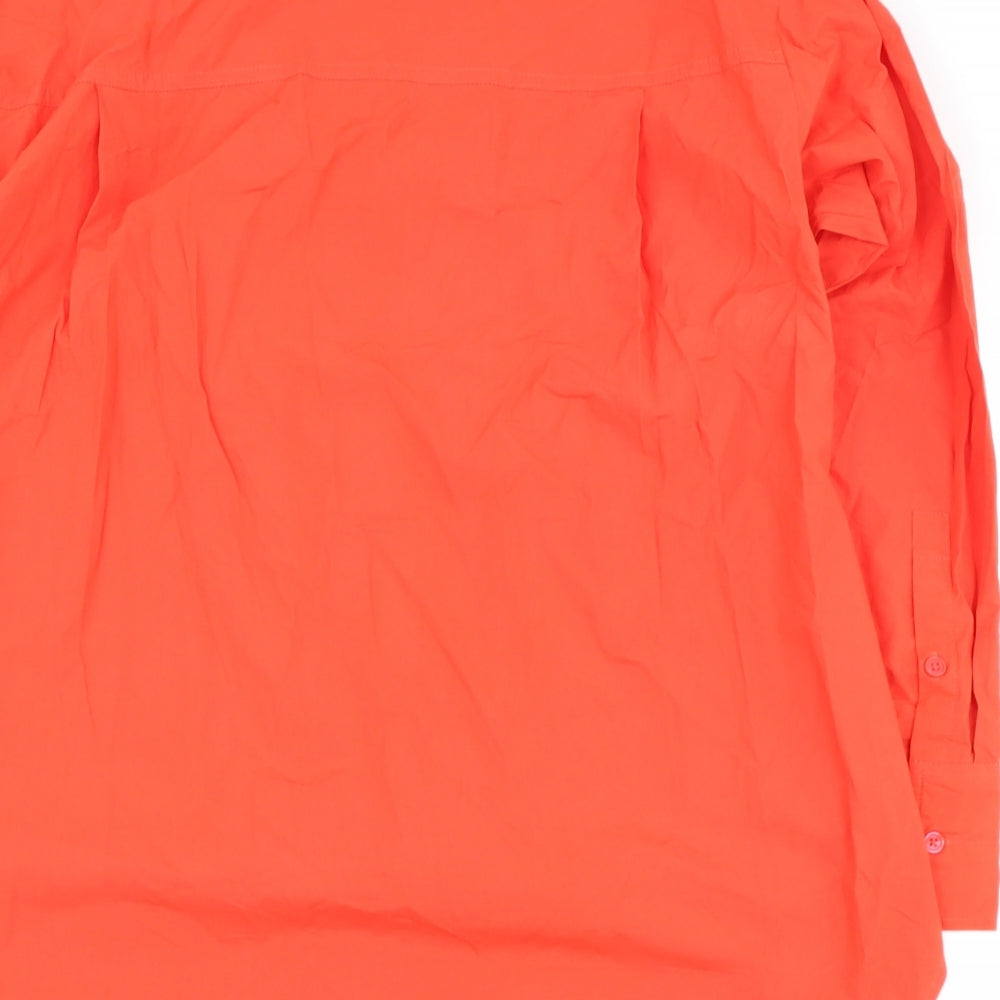 Dunnes Stores Womens Orange Cotton Basic Button-Up Size S Collared