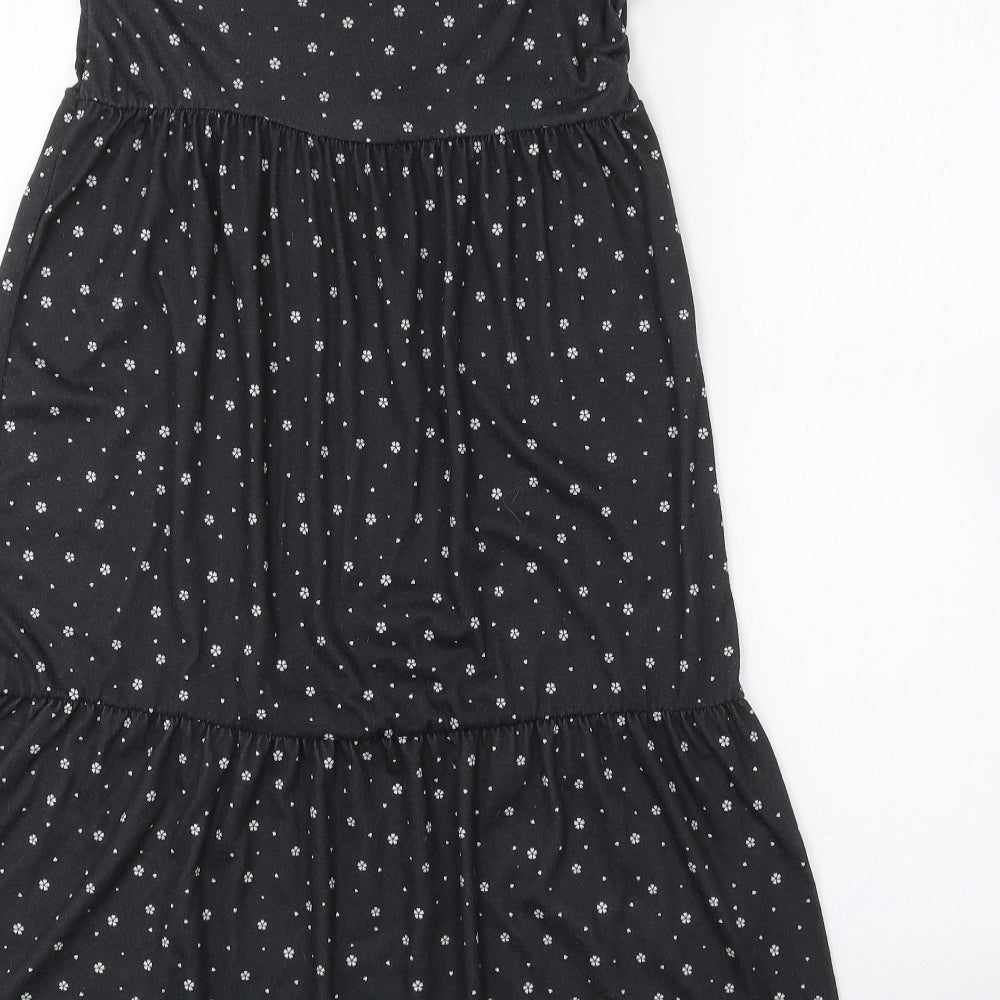 COLLECTIVE Womens Black Floral Polyester Mini Size 10 Crew Neck