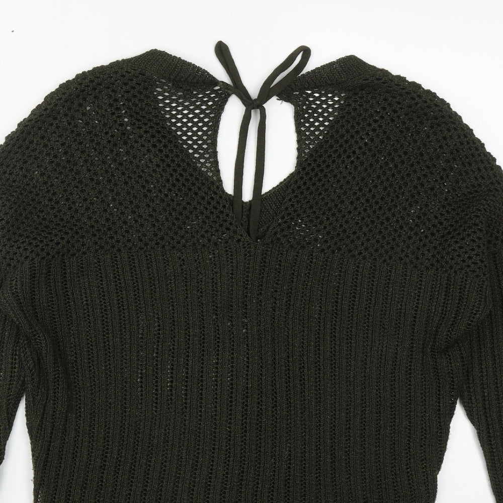 River Island Womens Green V-Neck Acrylic Pullover Jumper Size 6