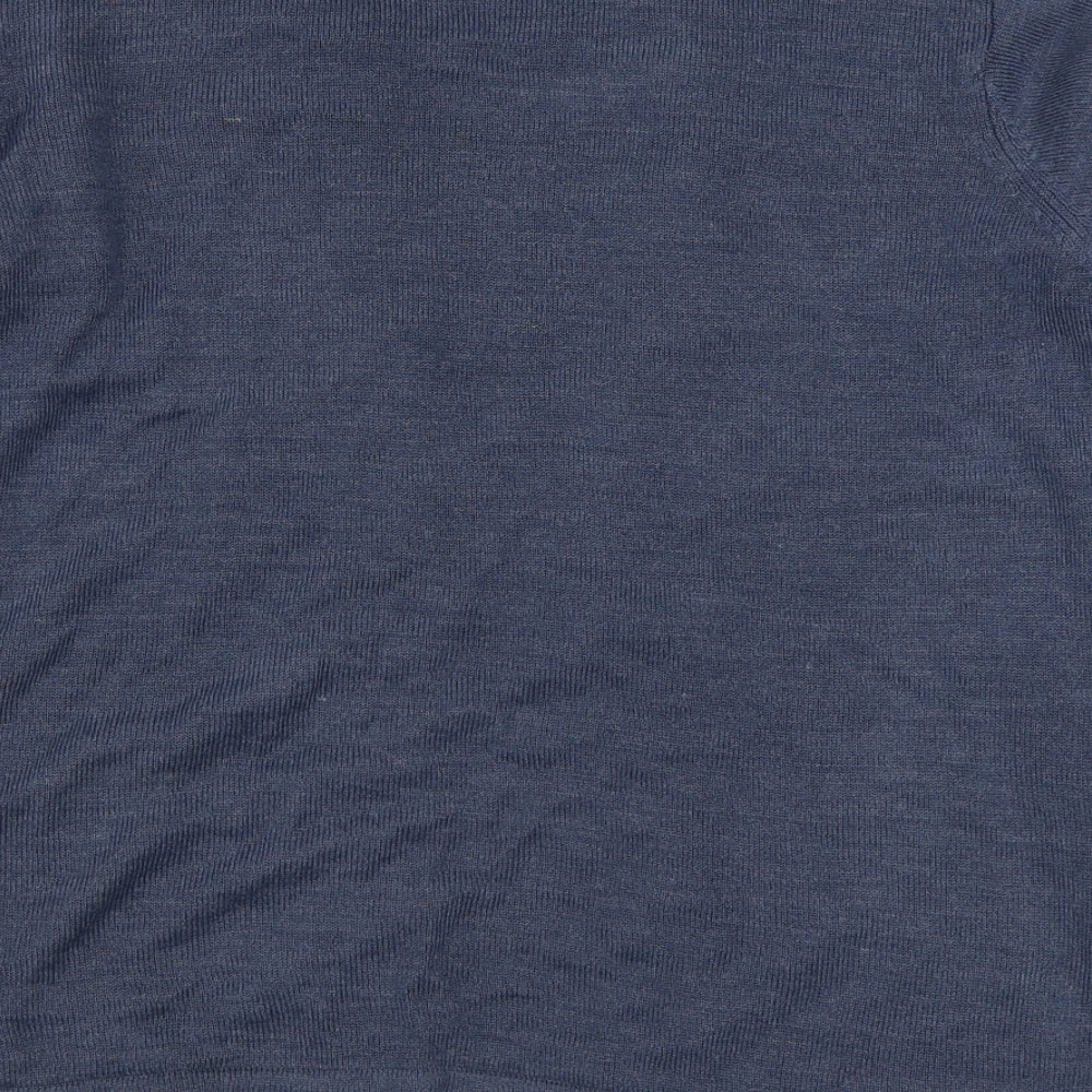 EWM Womens Blue Scoop Neck Striped Acrylic Pullover Jumper Size S