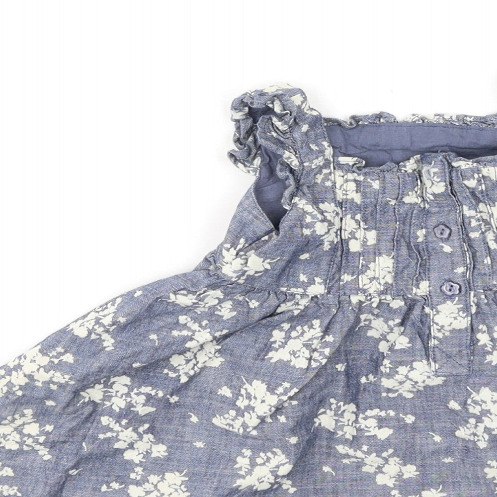 Dunnes Stores Girls Blue Floral Cotton Fit & Flare Size 3-6 Months Off the Shoulder
