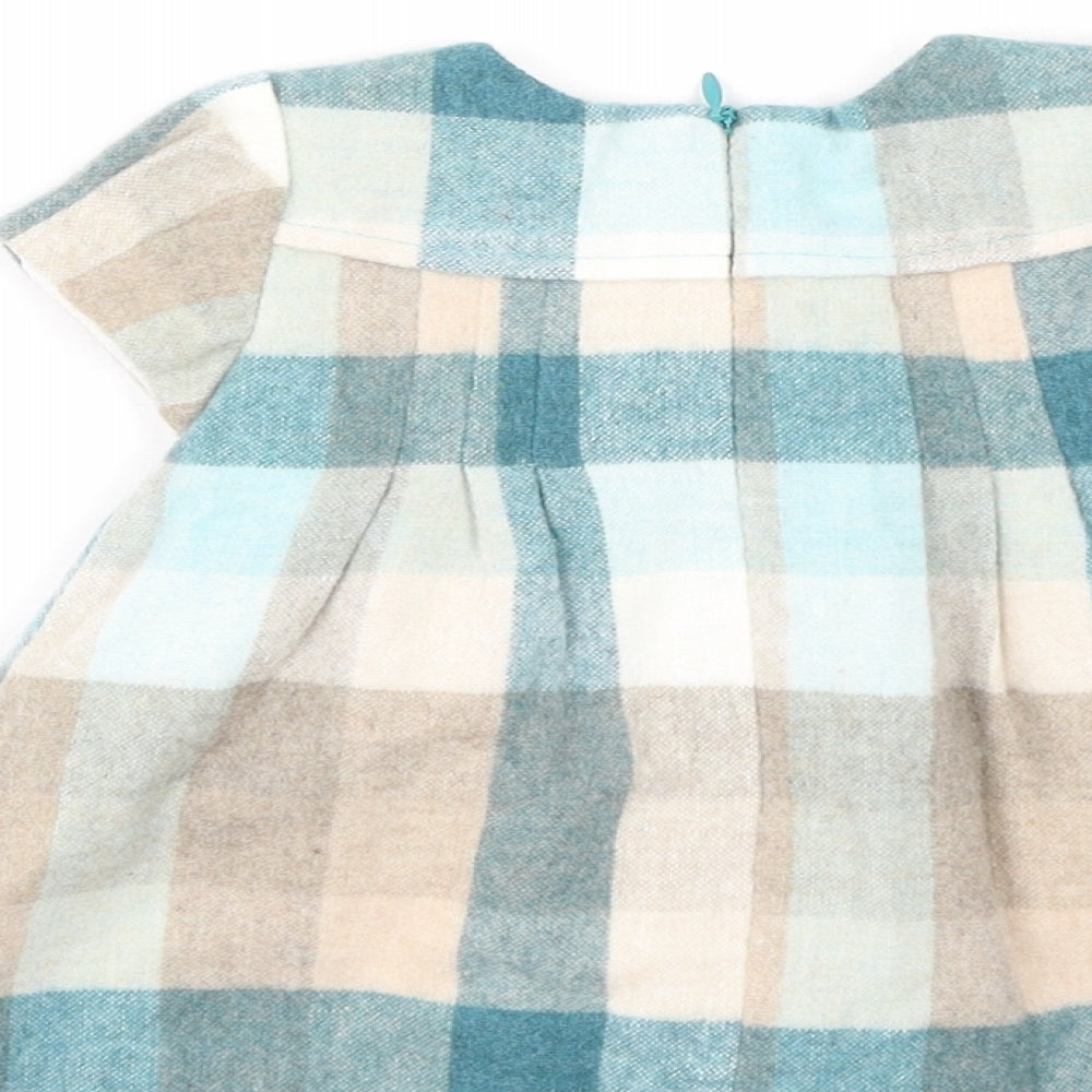 Preworn Girls Multicoloured Plaid Polyester Fit & Flare Size 6-9 Months Round Neck