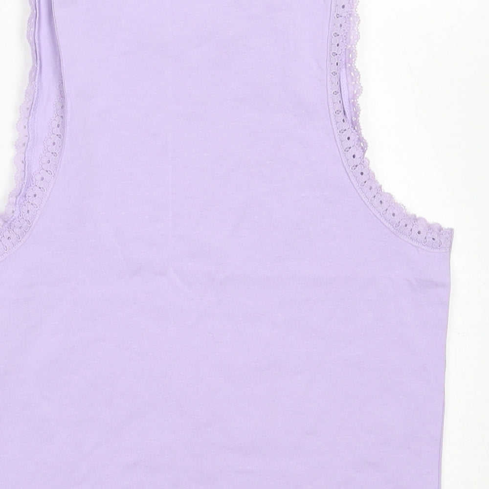 ASOS Womens Purple Cotton Cropped Tank Size 4 Crew Neck - Lace Trim