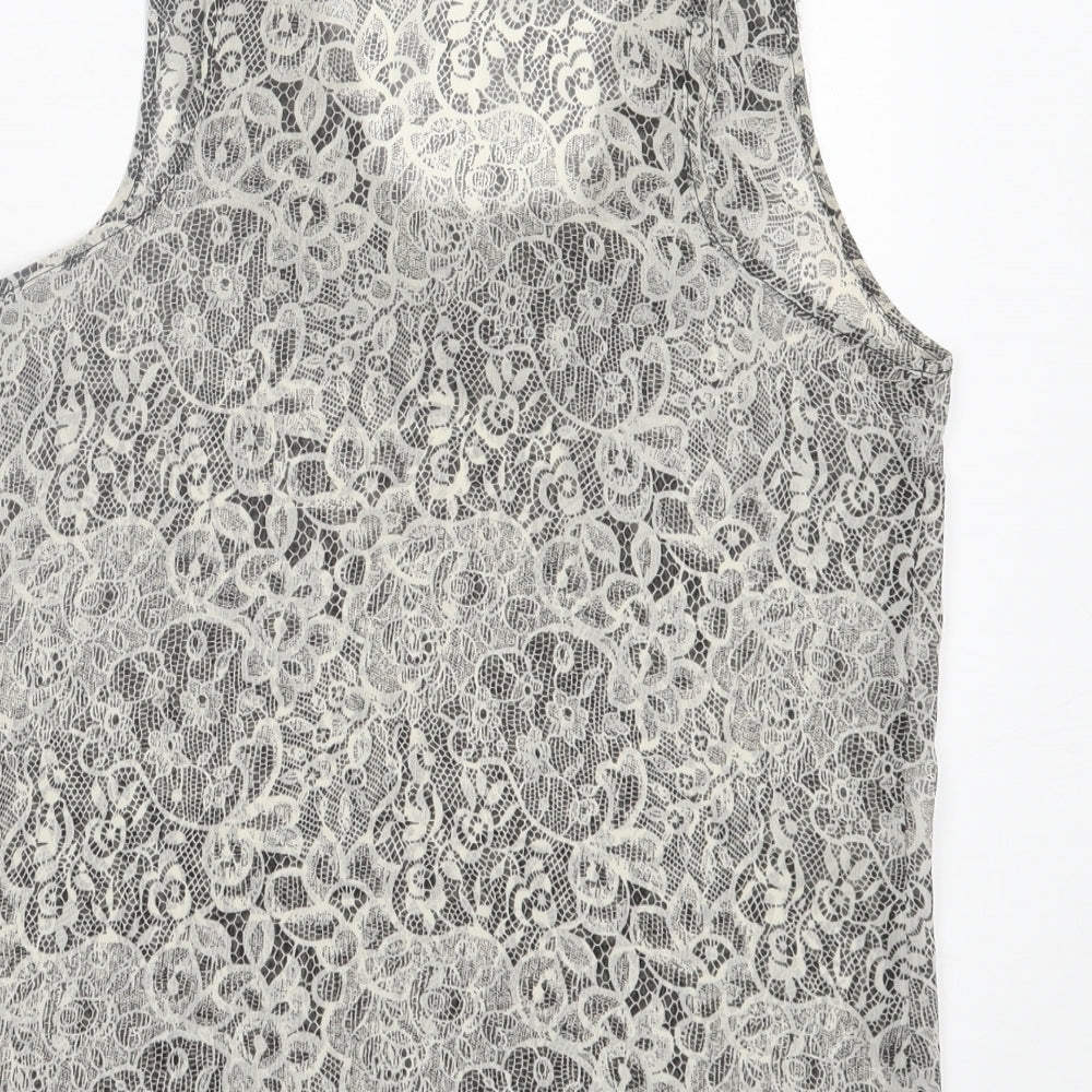 Topshop Womens Grey Floral Polyester Basic Tank Size 8 Scoop Neck