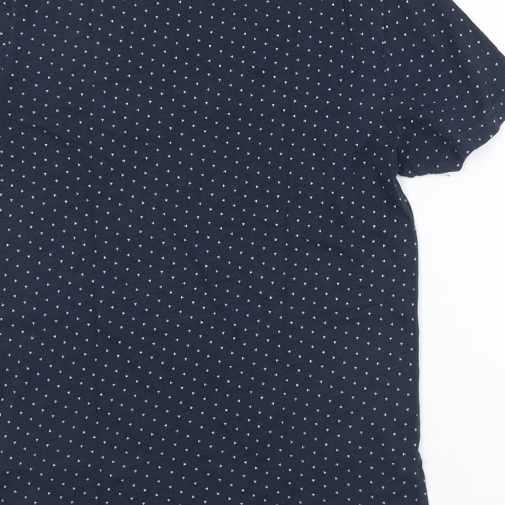 Celio Mens Blue Geometric Polyester T-Shirt Size S Crew Neck