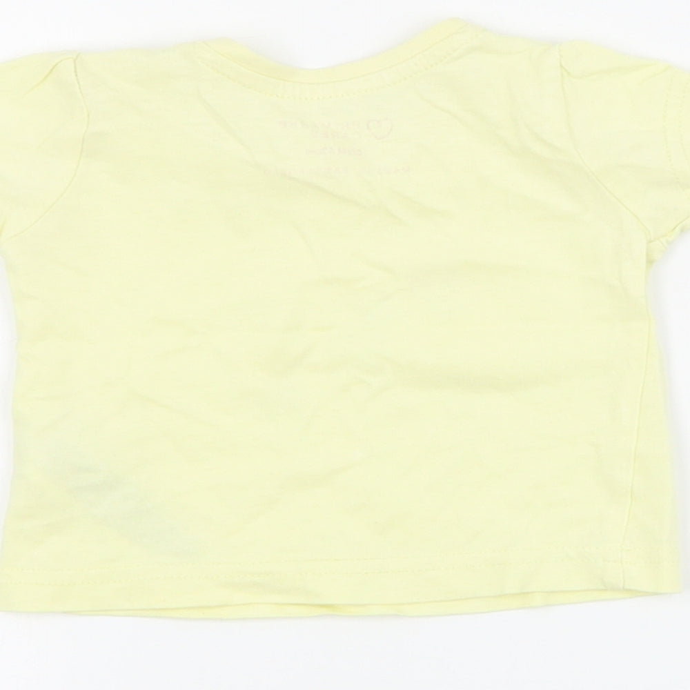Primark Baby Yellow Cotton Pullover T-Shirt Size 0-3 Months Crew Neck Snap