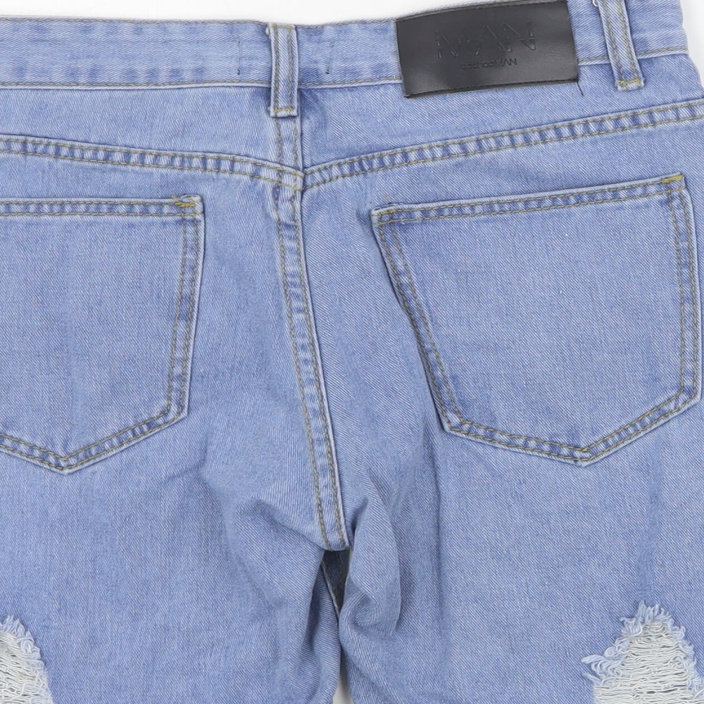 Boohoo Man Mens Blue Cotton Biker Shorts Size 30 in Regular Button