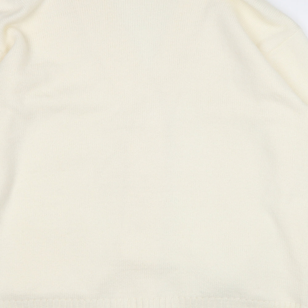pure & natural Womens White V-Neck Acrylic Cardigan Jumper Size L - Size M-L