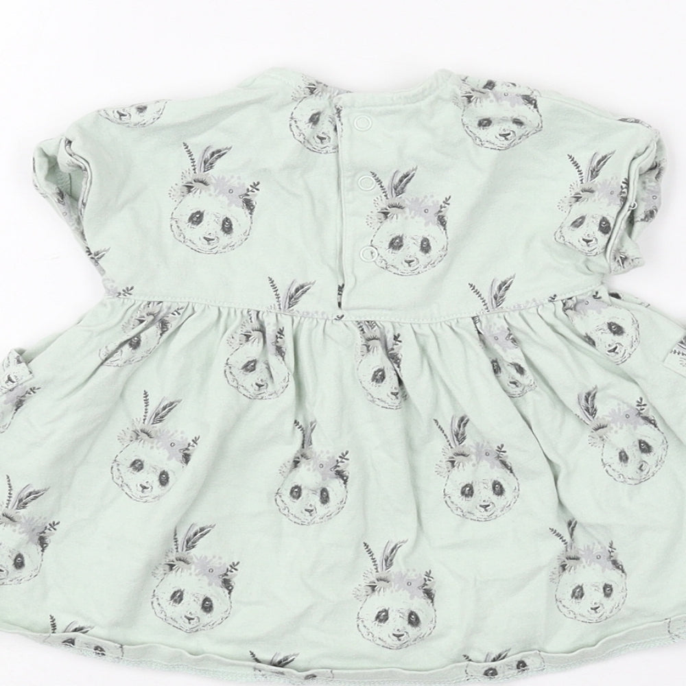 mamas & papas Baby Green Geometric Cotton Skater Dress Size 0-3 Months Round Neck