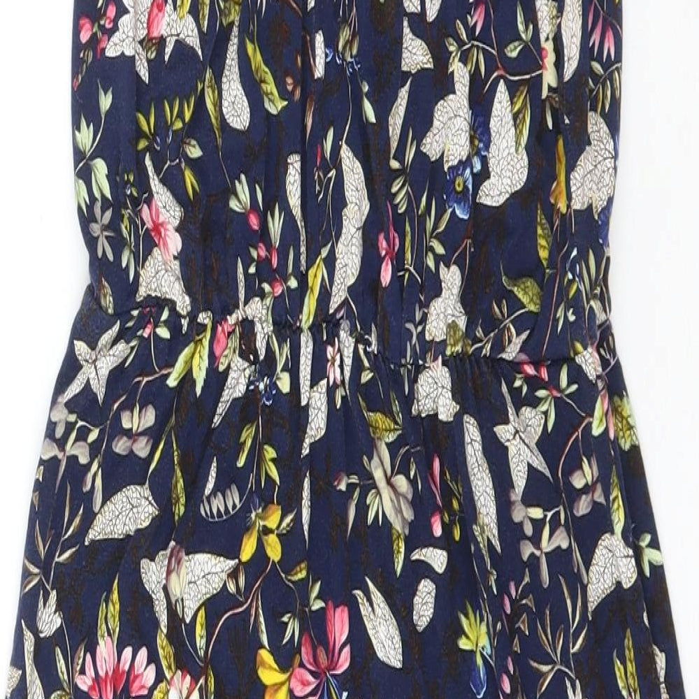 Oasis Womens Blue Floral Viscose A-Line Size XS High Neck Pullover