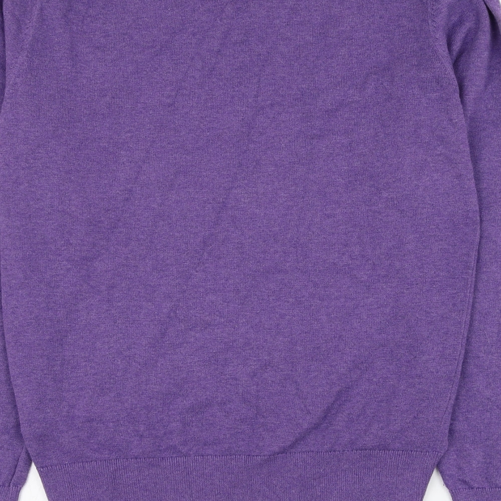 Jeffrey Banks Mens Purple V-Neck Cotton Pullover Jumper Size S
