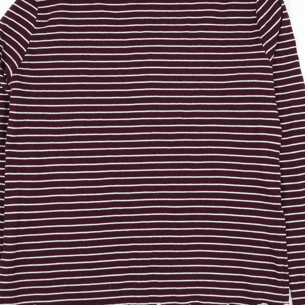 Preworn Womens Pink Mock Neck Striped Cotton Pullover Jumper Size 14