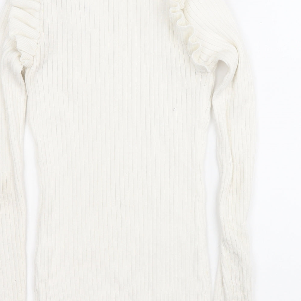 yu & me Womens White Round Neck Viscose Pullover Jumper Size S